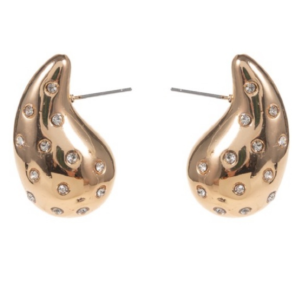 Shiny Gold Shimmer Water drop Earrings (1114) - Picture 3 of 3